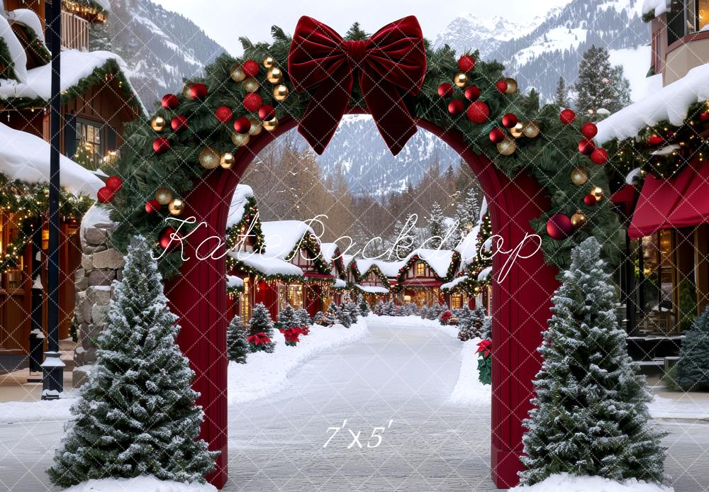 Kate Weihnachten Tor Girlande Schnee Hintergrund Entworfen von Mini MakeBelieve - Kate Backdrop.de