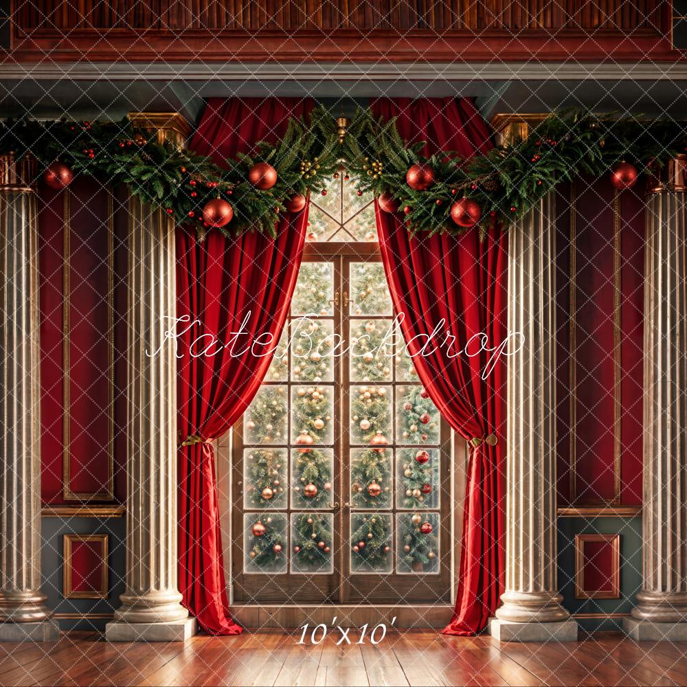 Kate Weihnachten Fenster Vorhang Rot Hintergrund Entworfen von Chain