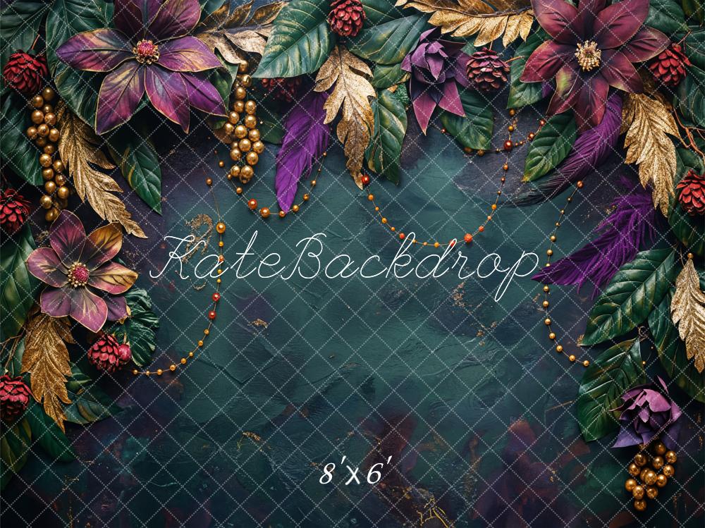 Kate Weihnachten Goldene Blätter Lila Blumen Hintergrund Entworfen von Chain - Kate Backdrop.de