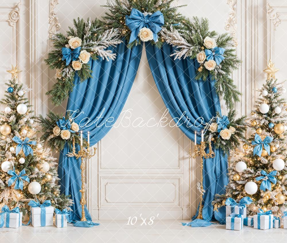 Kate Weihnachten Blaue Geschenke Weihnachtsbaum Elegant Fleece Hintergrund Entworfen von Emetselch - Kate Backdrop.de