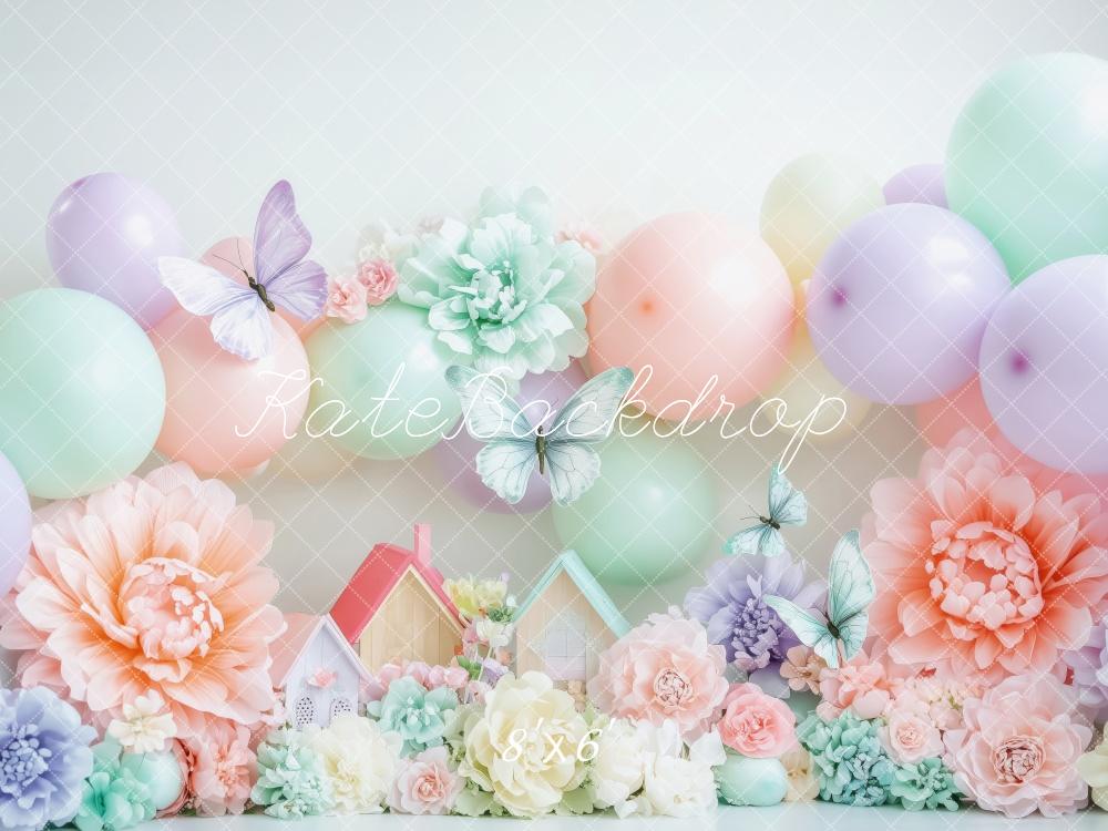 Kate Geburtstag Ballons Blumen Pastell Hintergrund Entworfen von Patty Roberts