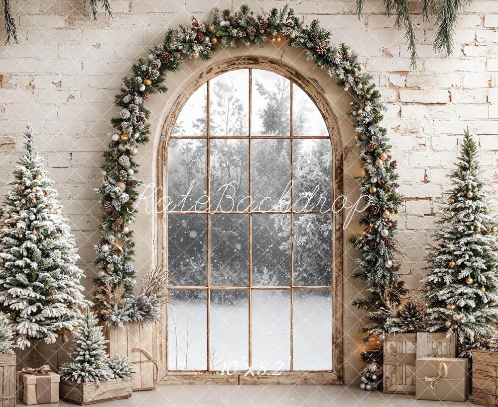 Kate Weihnachten Fenster Tannenbaum Rustikal Hintergrund Entworfen von Emetselch - Kate Backdrop.de
