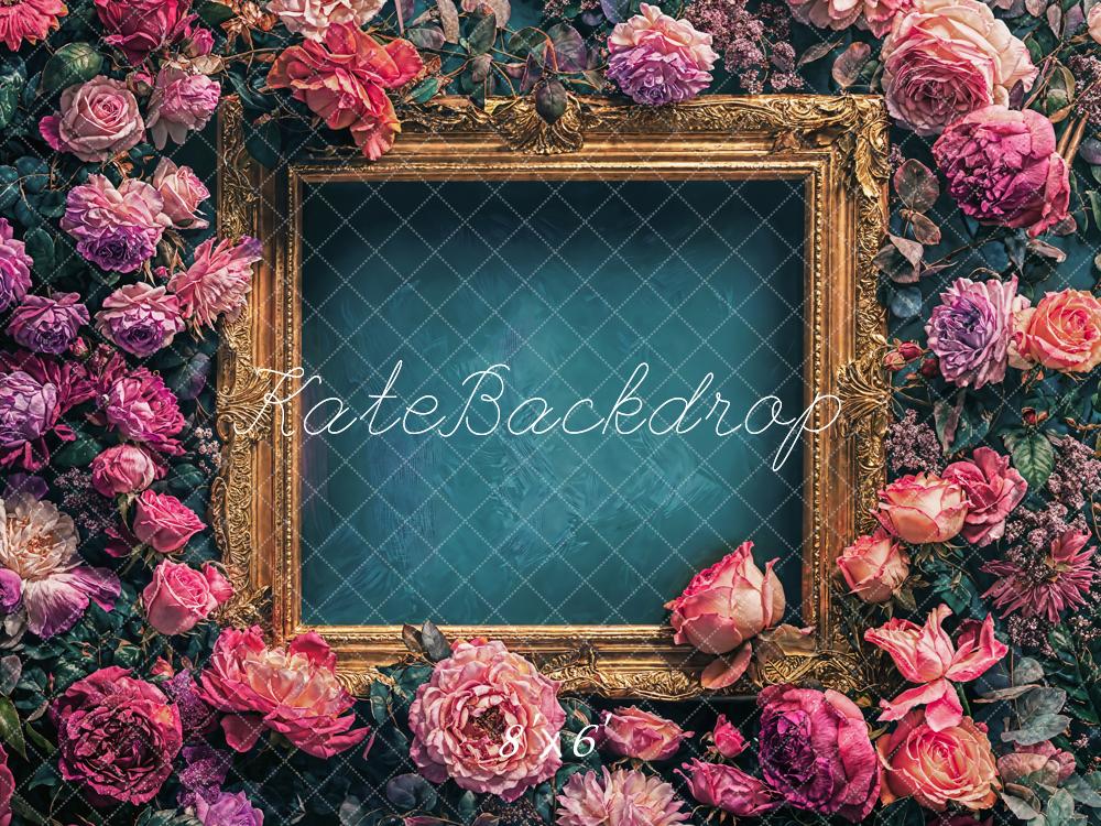 Kate Blumen Rahmen Dunkelgrün Hintergrund Entworfen von Chain - Kate Backdrop.de