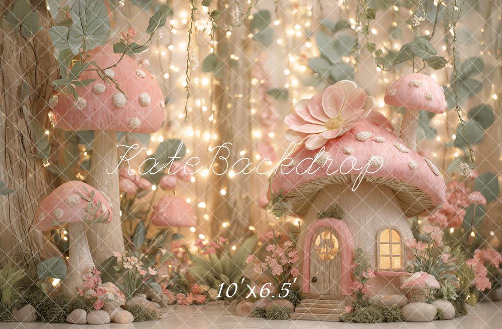 Kate Märchen Pilzhäuser Lichter Rosa Hintergrund Entworfen von Ashley Paul - Kate Backdrop.de
