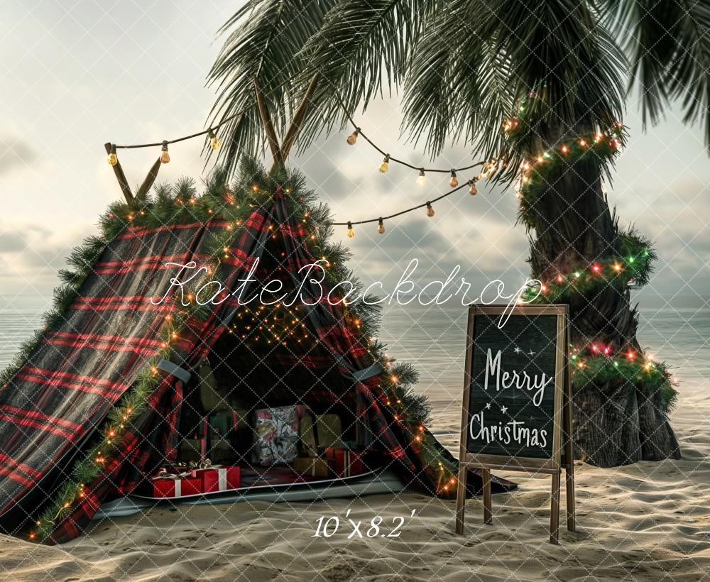Kate Weihnachten Palmen Zelt Strand Hintergrund Entworfen von Kerry Anderson - Kate Backdrop.de