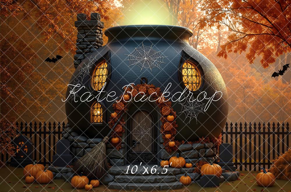 Kate Halloween Hexenhaus Kürbisse Herbst Hintergrund Entworfen von Mini MakeBelieve