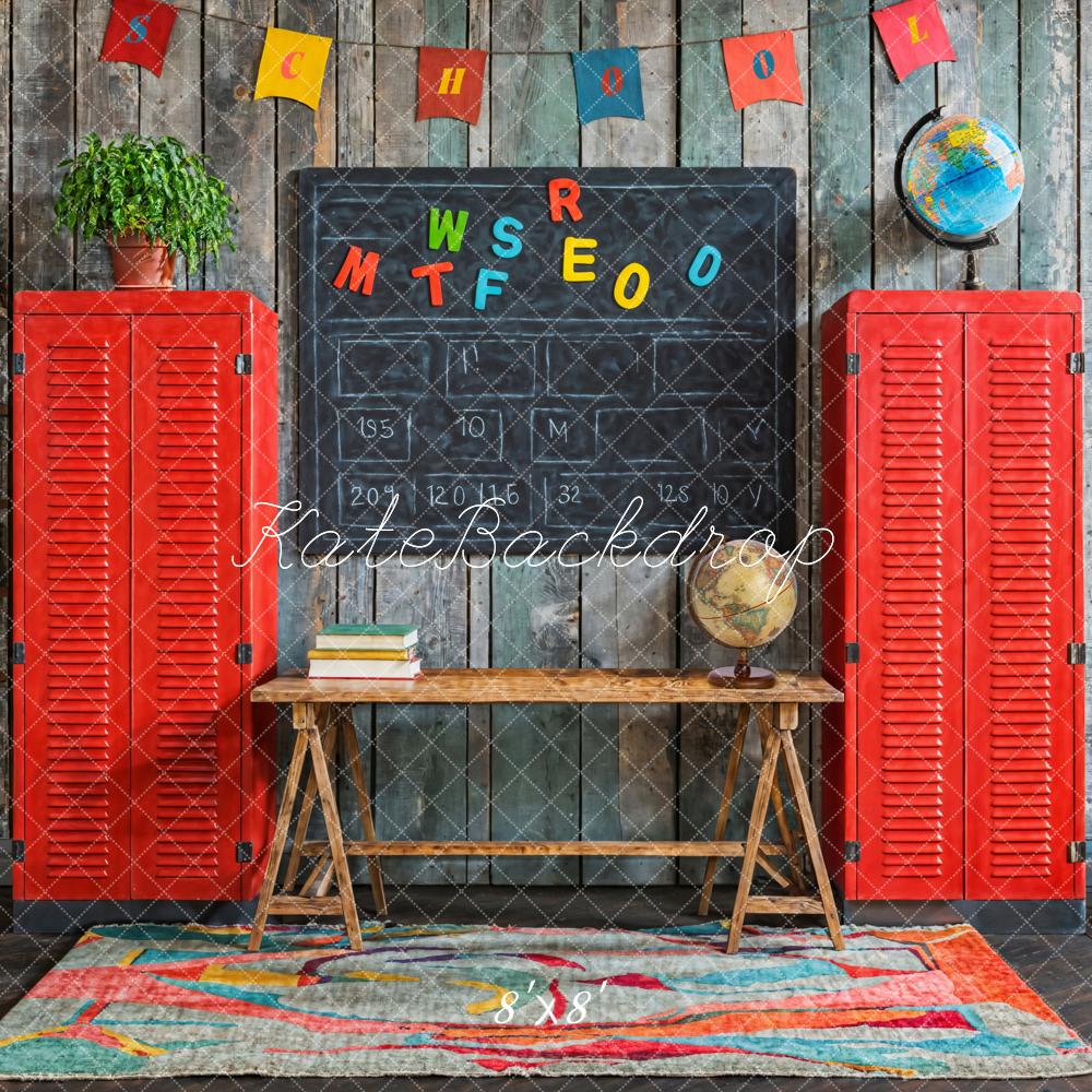 Kate Zurück Zur Schule Rote Spinde Tafel Vintage Hintergrund Entworfen von Emetselch - Kate Backdrop.de