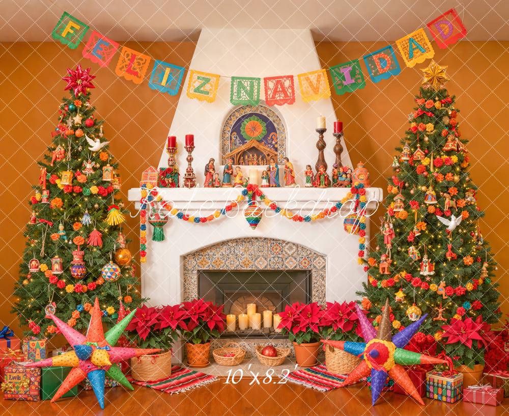 Kate Weihnachten Kamin Weihnachtsbaum Bunt Hintergrund Entworfen von Emetselch - Kate Backdrop.de