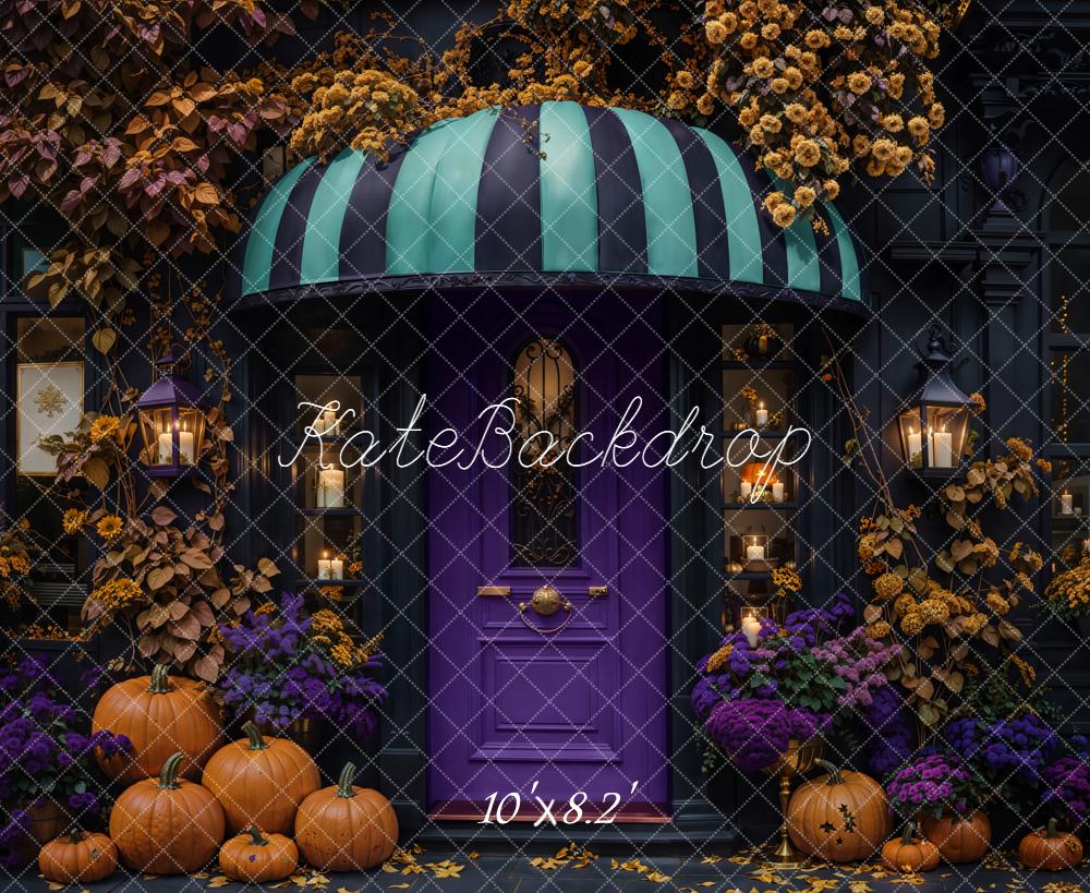 Kate Halloween Kürbisse Tür Lila Hintergrund Entworfen von Emetselch - Kate Backdrop.de