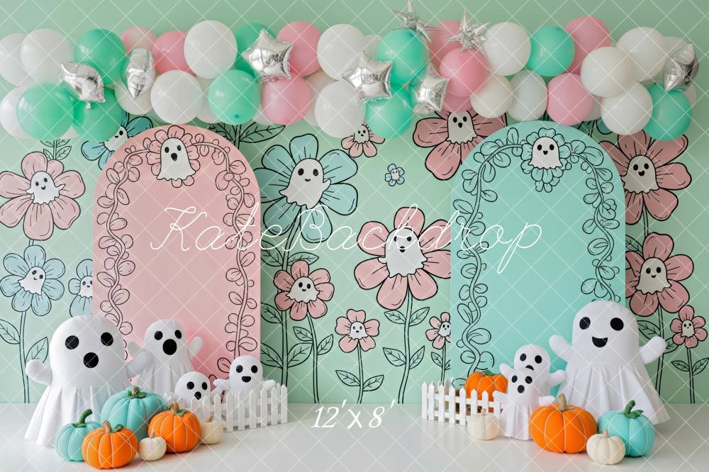 Kate Halloween Geister Blumen Pastell Hintergrund Entworfen von Patty Roberts - Kate Backdrop.de
