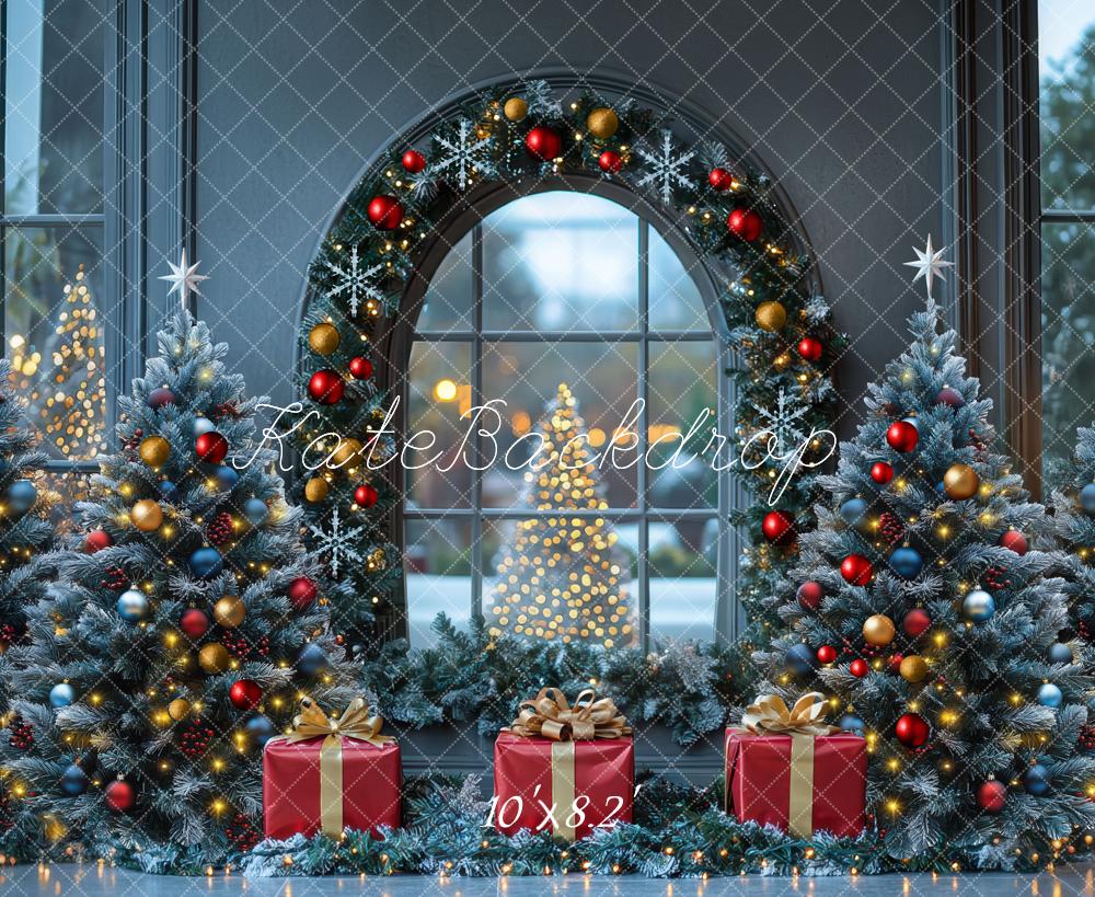 Kate Weihnachten Tannenbaum Fenster Kranz Hintergrund Entworfen von Mini MakeBelieve - Kate Backdrop.de