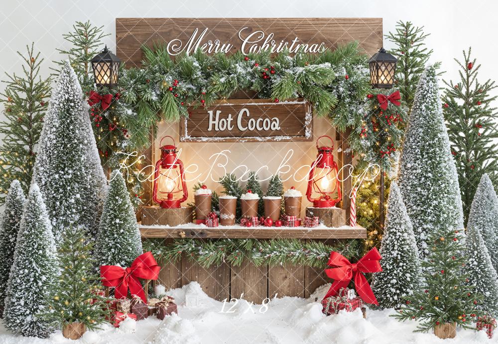 Kate Weihnachten Tannen Heiße Schokolade Rot Fleece Hintergrund Entworfen von Emetselch - Kate Backdrop.de