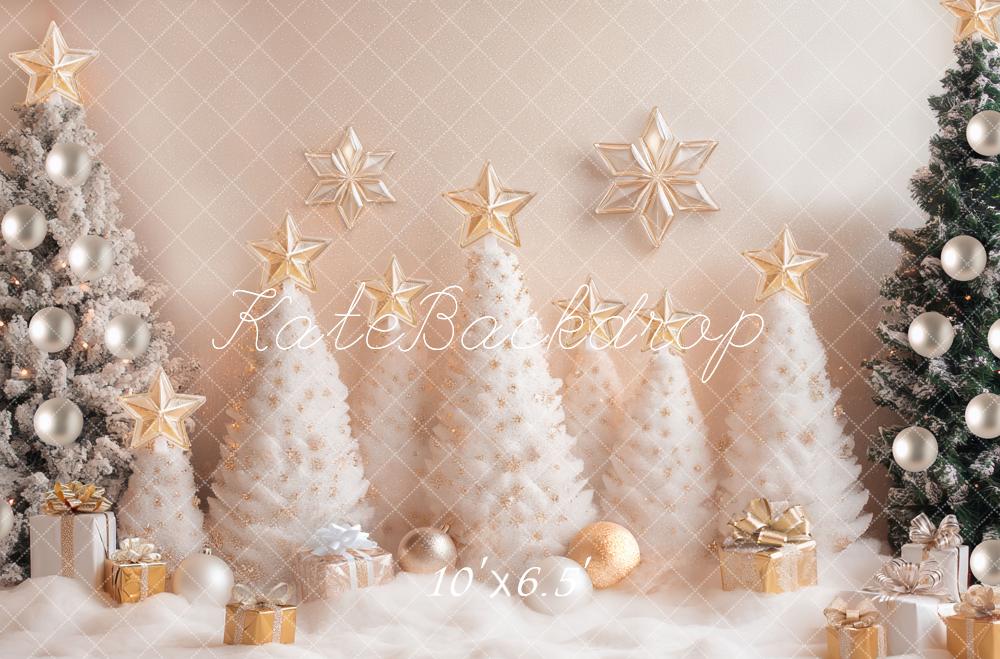 Kate Weihnachten Tannenbäume Sterne Gold Hintergrund Entworfen von Mini MakeBelieve - Kate Backdrop.de