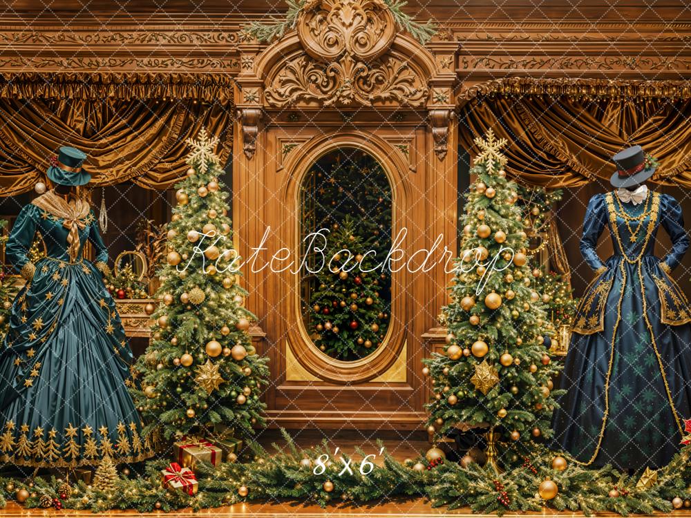 Kate Weihnachten Viktorianisch Tannenbaum Gold Braun Hintergrund Entworfen von Emetselch - Kate Backdrop.de