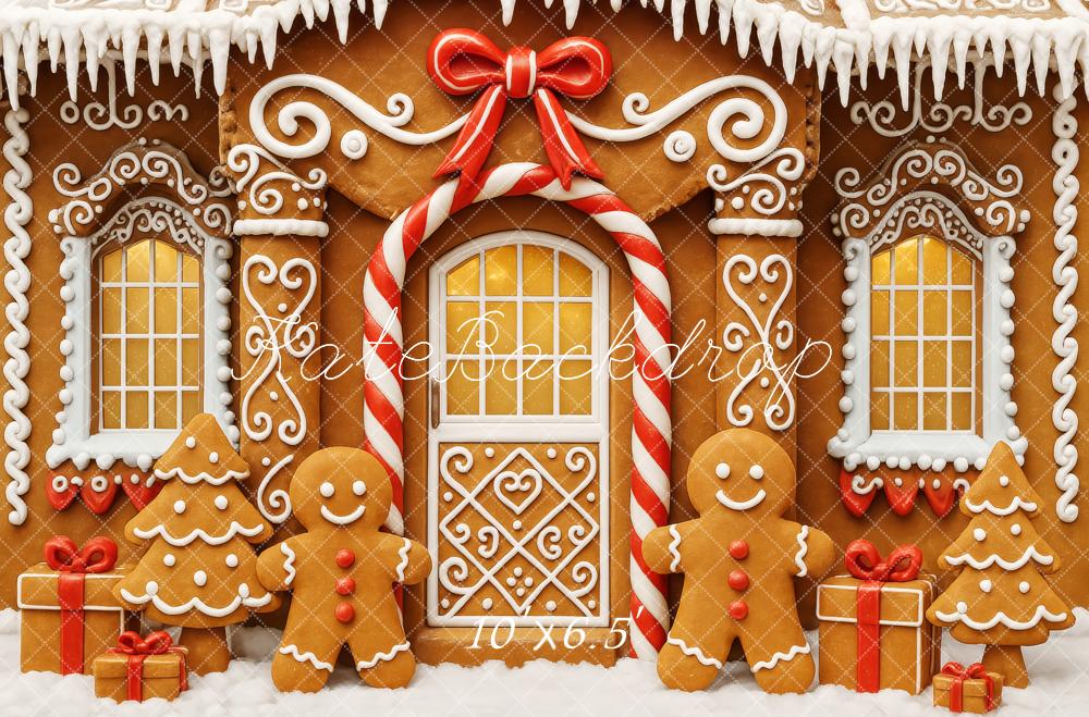 Kate Weihnachten Lebkuchenhaus Zuckerstange Rot Hintergrund Entworfen von Patty Roberts - Kate Backdrop.de