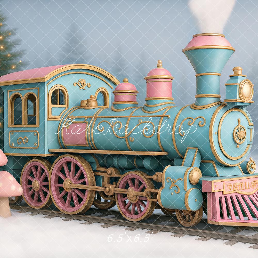 Kate Weihnachten Eisenbahn Pilze Pastell Hintergrund Entworfen von Ashley Paul - Kate Backdrop.de