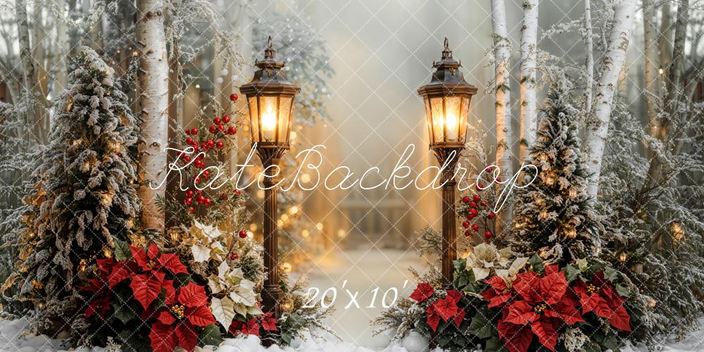 Kate Weihnachten Laternen Schneewald Rot Hintergrund Entworfen von Emetselch - Kate Backdrop.de