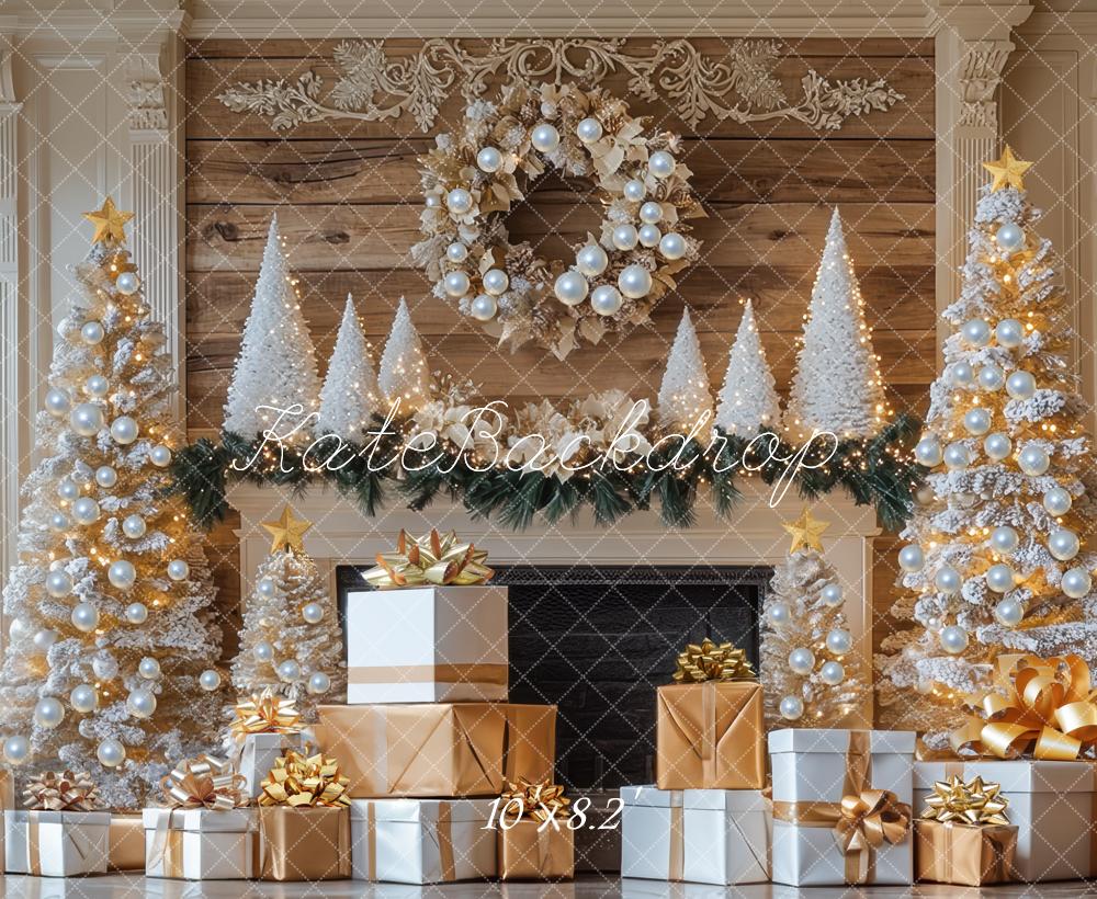 Kate Weihnachten Geschenke Tannenbaum Gold Hintergrund Entworfen von Mini MakeBelieve - Kate Backdrop.de