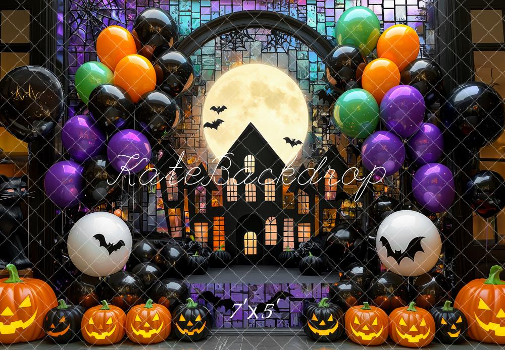 Kate Halloween Kürbisse Ballons Mond Hintergrund Entworfen von Mini MakeBelieve - Kate Backdrop.de