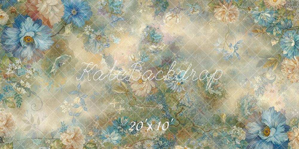 Kate Blumenmuster Blautöne Vintage Hintergrund Entworfen von Emetselch - Kate Backdrop.de