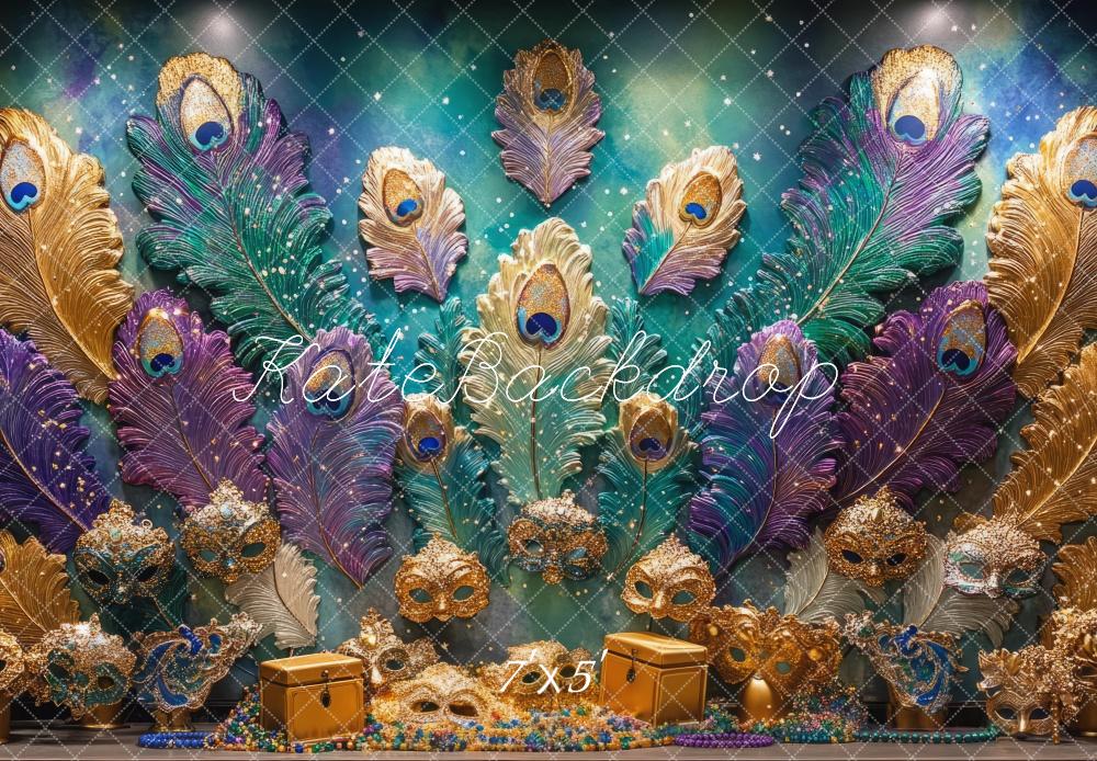 Kate Karneval Pfauenfedern Masken Bunt Hintergrund Entworfen von Mini MakeBelieve