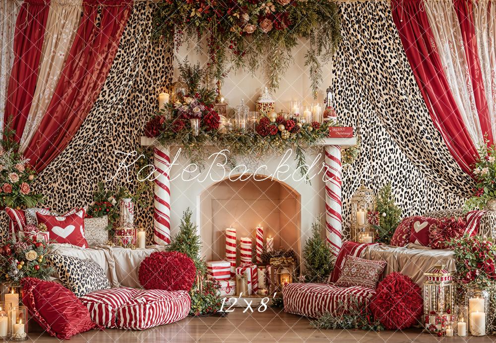 Kate Weihnachten Kamin Leopardenmuster Rot Fleece Hintergrund Entworfen von Emetselch