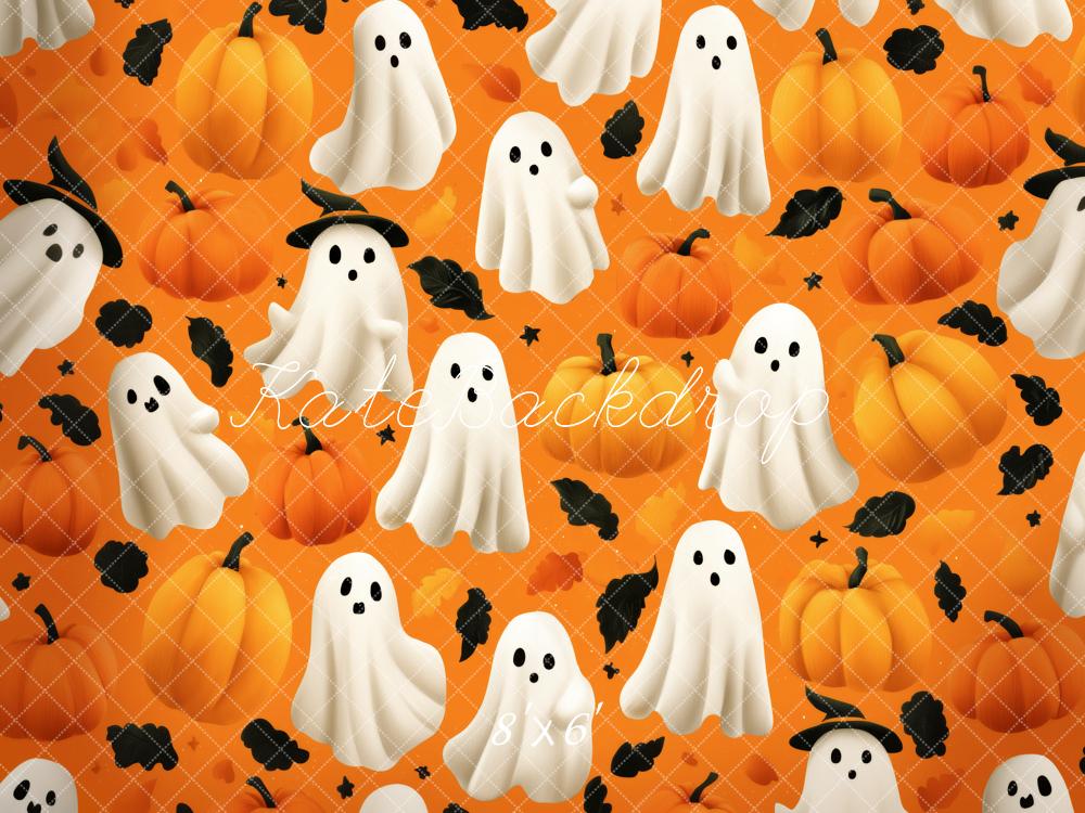 Kate Halloween Geister Kürbisse Orange Hintergrund Entworfen von Patty Roberts - Kate Backdrop.de