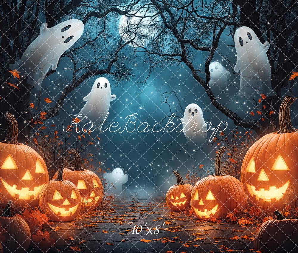 Kate Halloween Kürbisse Geister Mondnacht Fleece Hintergrund Entworfen von Chain - Kate Backdrop.de
