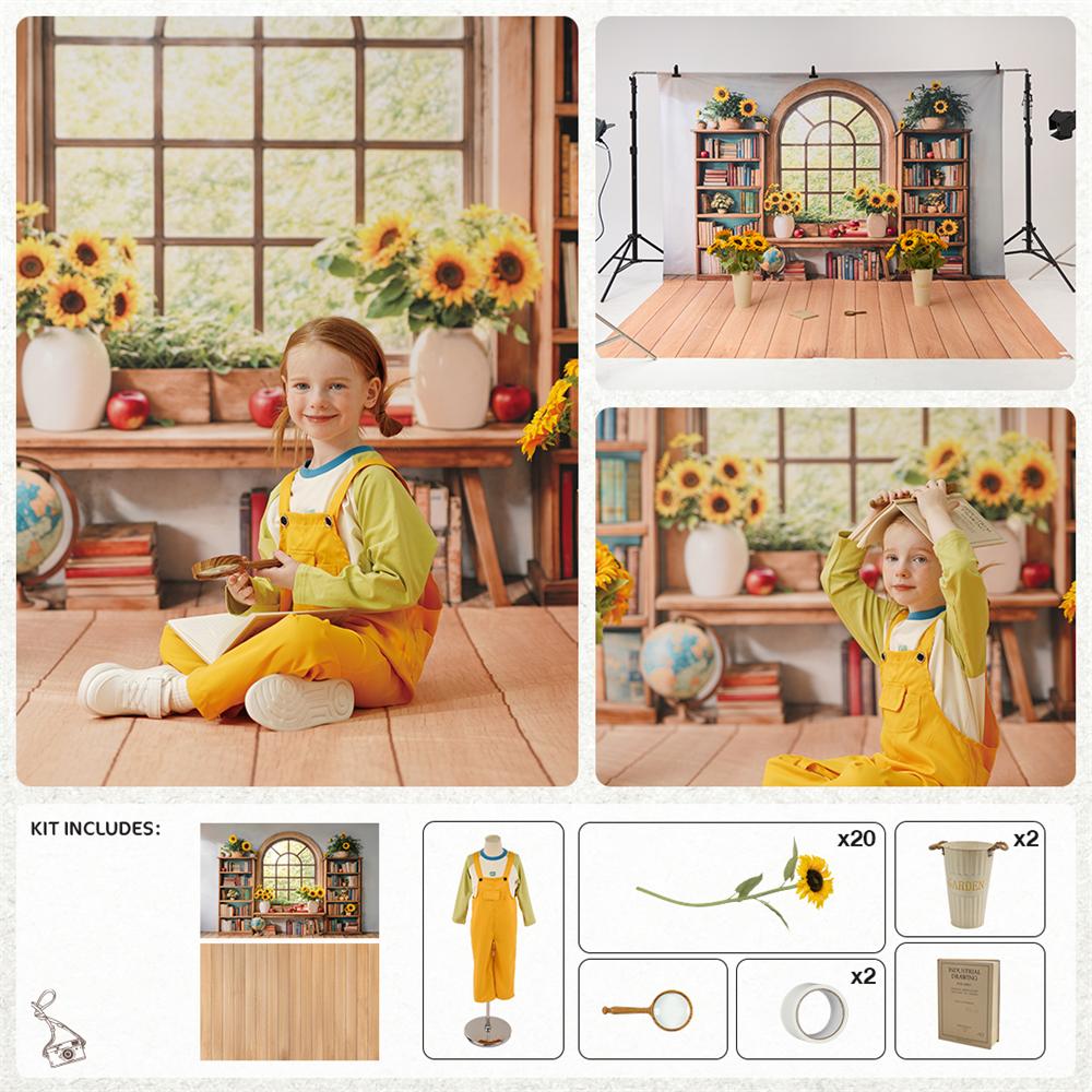 Kate Zurück zu Schule Klassenzimmer Bogen Fenster Sonnenblume Foto-Kit - Kate Backdrop.de
