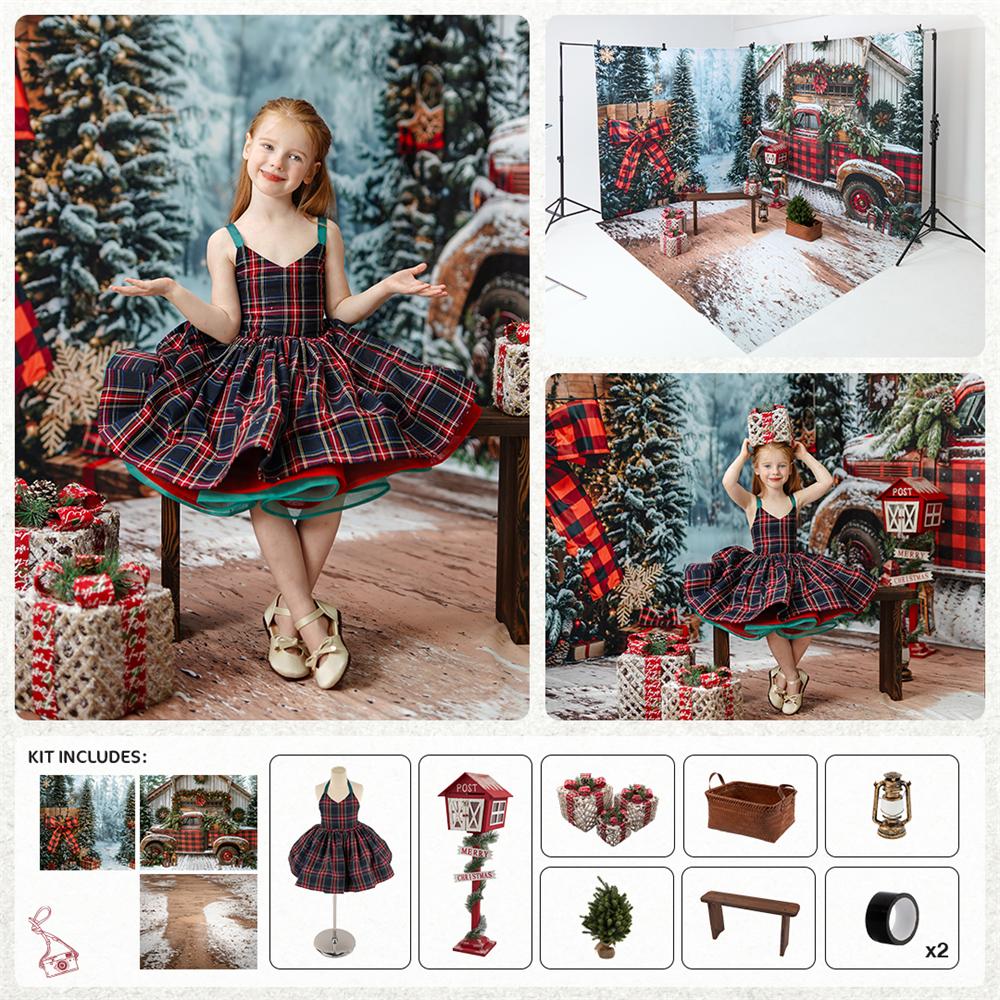 Kate Winter-Weihnachten Baum LKW Geschenke Zimmerset Foto Kit - Kate Backdrop.de