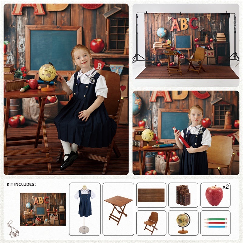 Kate Zurück zu Schule Klassenzimmer ABC Globe Schultafel Foto Kit - Kate Backdrop.de