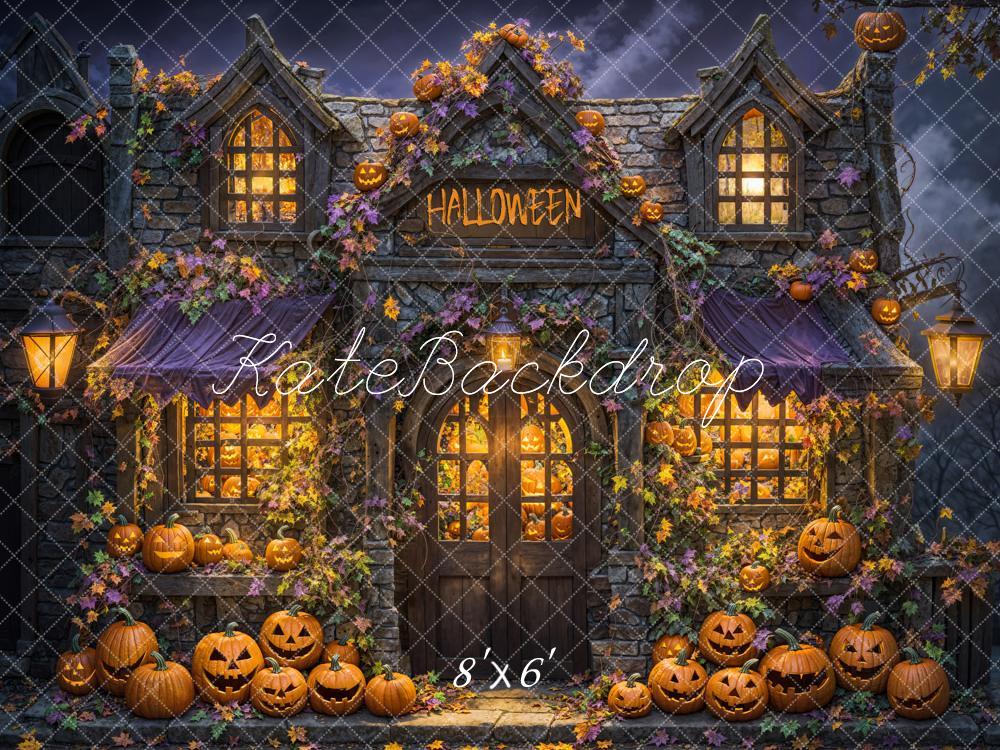 Kate Halloween Kürbisse Haus Nacht Hintergrund Entworfen von Emetselch