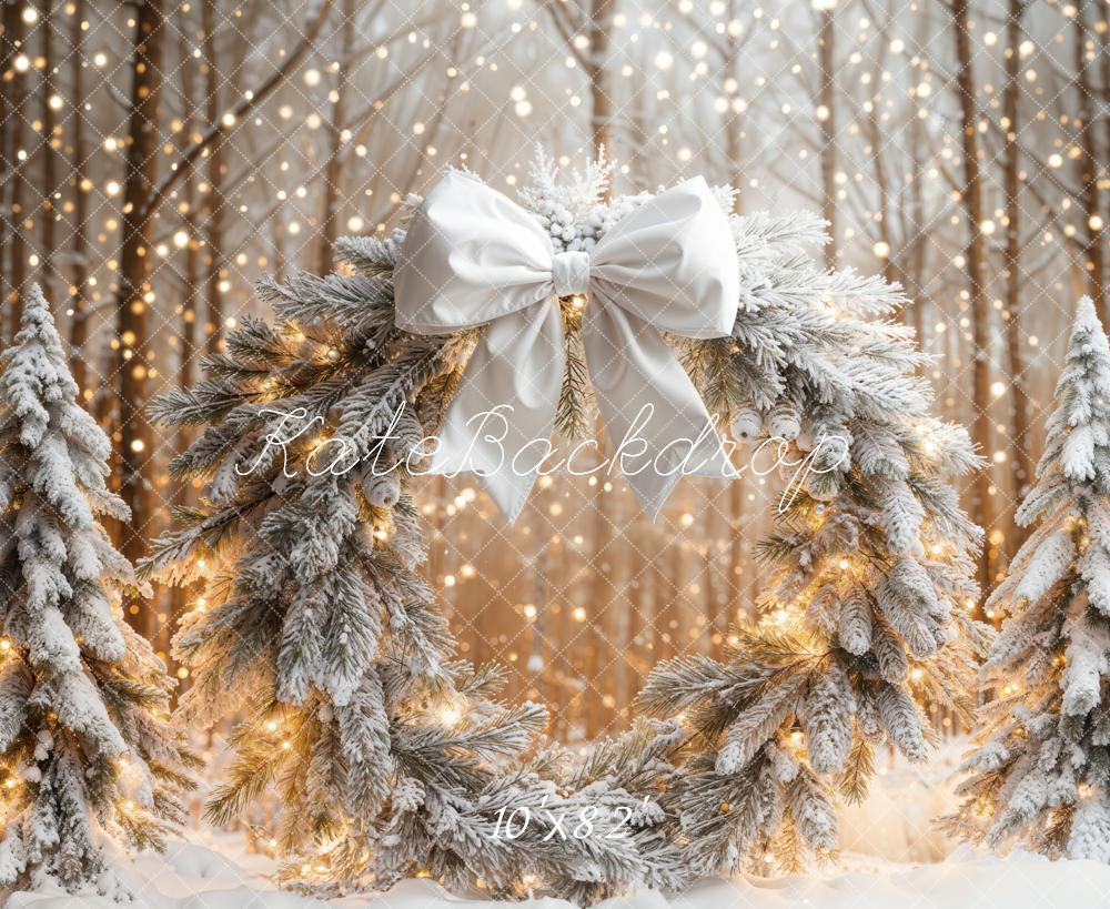 Kate Weihnachten Kranz Schneebedeckte Bäume Warmlicht Fleece Hintergrund Entworfen von Emetselch - Kate Backdrop.de