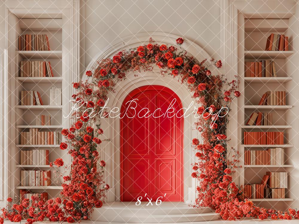 Kate Blume Rote Tür Bücher Regal Hintergrund Entworfen von Emetselch - Kate Backdrop.de