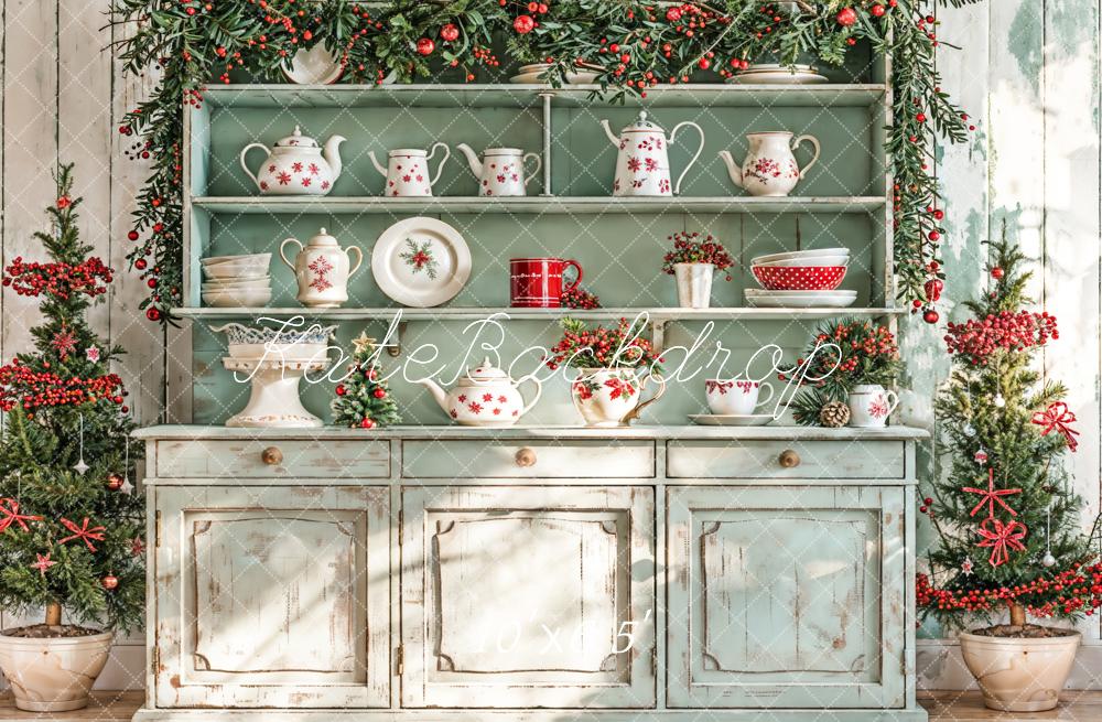 Kate Weihnachten Küchenschrank Tannenzweige Vintage Hintergrund Entworfen von Emetselch
