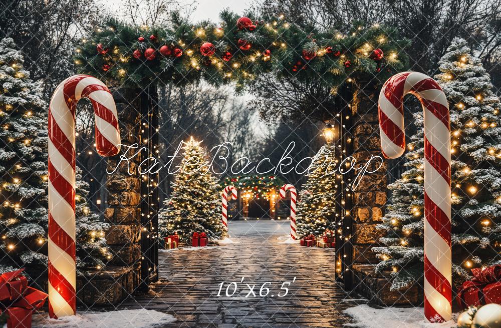 Kate Weihnachten Zuckerstangen Schneebäume Vintage Hintergrund Entworfen von Emetselch