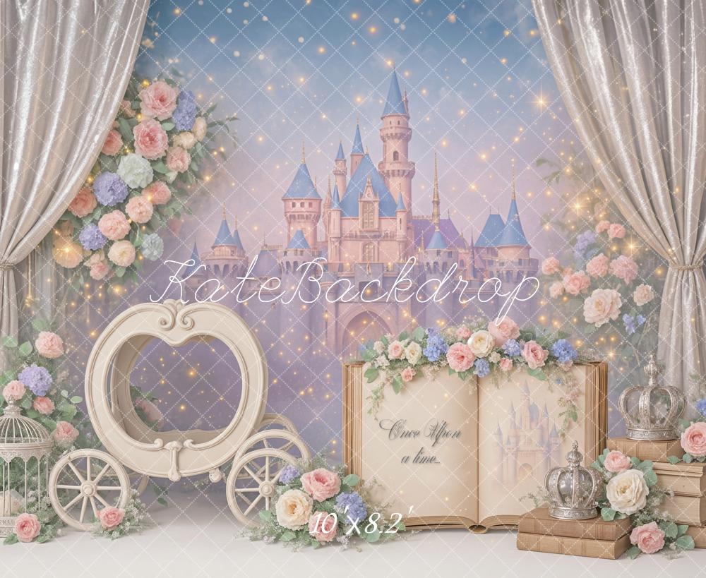 Kate Märchen Schloss Blumen Pastell Hintergrund Entworfen von Ashley Paul - Kate Backdrop.de