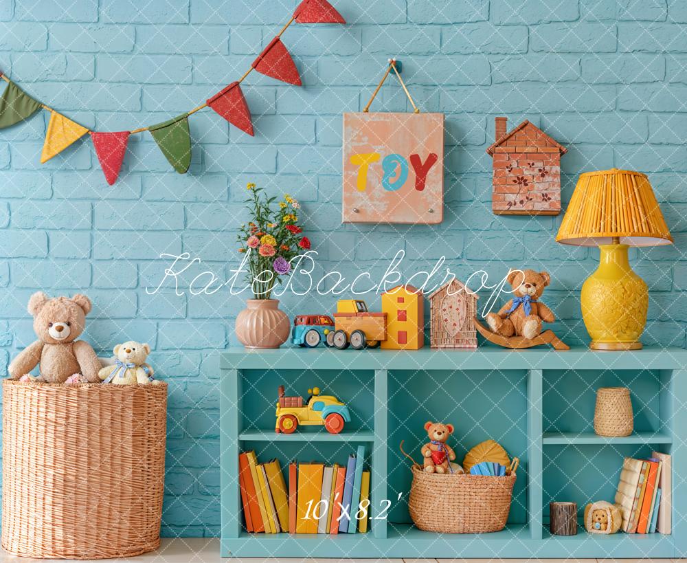 Kate Kinderzimmer Spielzeug Regal Blau Hintergrund Entworfen von Emetselch - Kate Backdrop.de