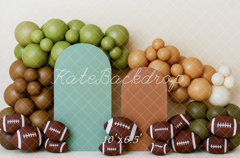 Kate Sport Football Ballons Braun Grün Hintergrund Entworfen von Patty Roberts - Kate Backdrop.de