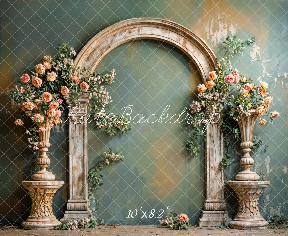 Kate Hochzeit Steinbogen Blumen Vintage Hintergrund Entworfen von Emetselch - Kate Backdrop.de