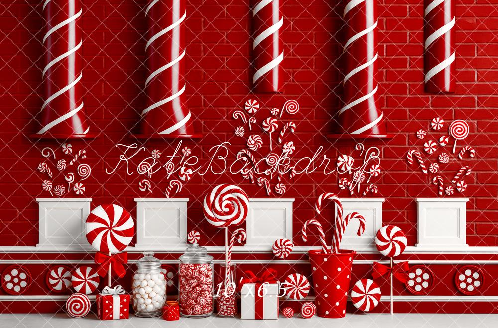 Kate Weihnachten Süßigkeiten Bonbons Rot Weiß Hintergrund Entworfen von Patty Roberts - Kate Backdrop.de