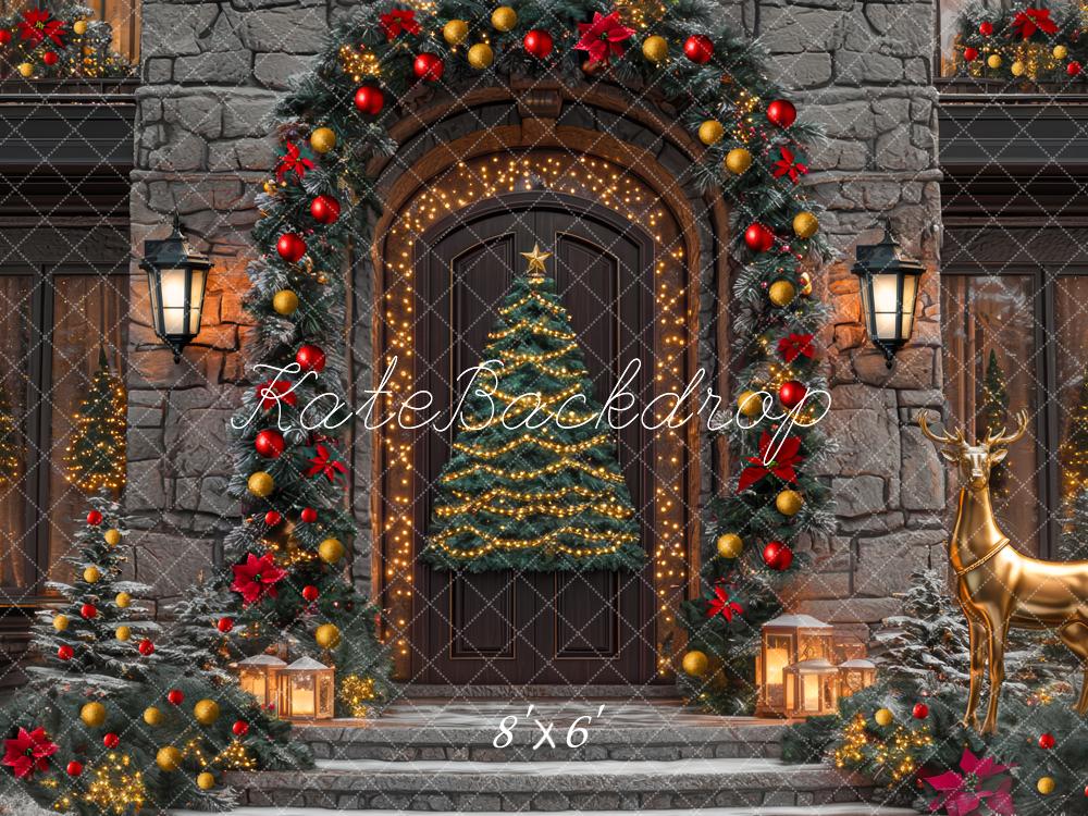 Kate Weihnachten Tür Kranz Lichterkette Hintergrund Entworfen von Mini MakeBelieve - Kate Backdrop.de