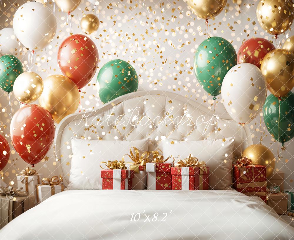 Kate Weihnachten Ballons Geschenke Gold Hintergrund Entworfen von Emetselch - Kate Backdrop.de