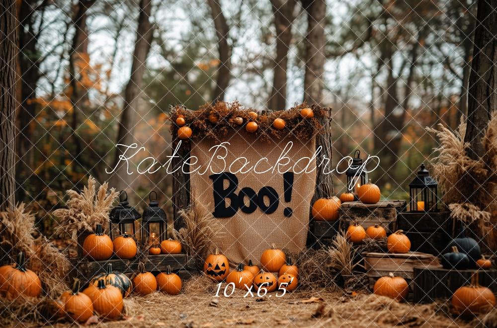 Kate Halloween Kürbisse Laternen Rustikal Hintergrund Entworfen von Patty Roberts - Kate Backdrop.de