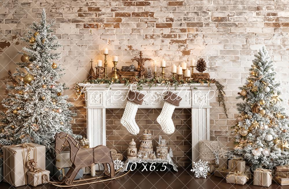 Kate Weihnachten Kamin Tannenbäume Vintage Hintergrund Entworfen von Emetselch - Kate Backdrop.de