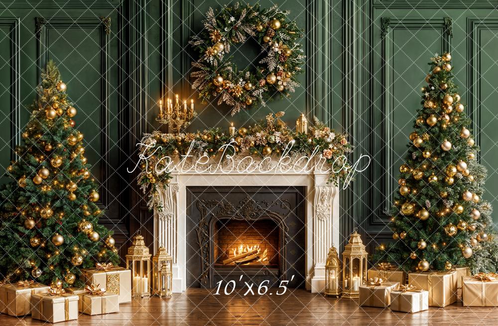Kate Weihnachten Kamin Tannenbaum Gold Hintergrund Entworfen von Emetselch - Kate Backdrop.de