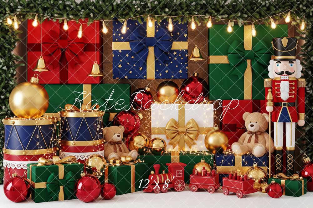 Kate Weihnachten Geschenke Nussknacker Bunt Hintergrund Entworfen von Patty Roberts