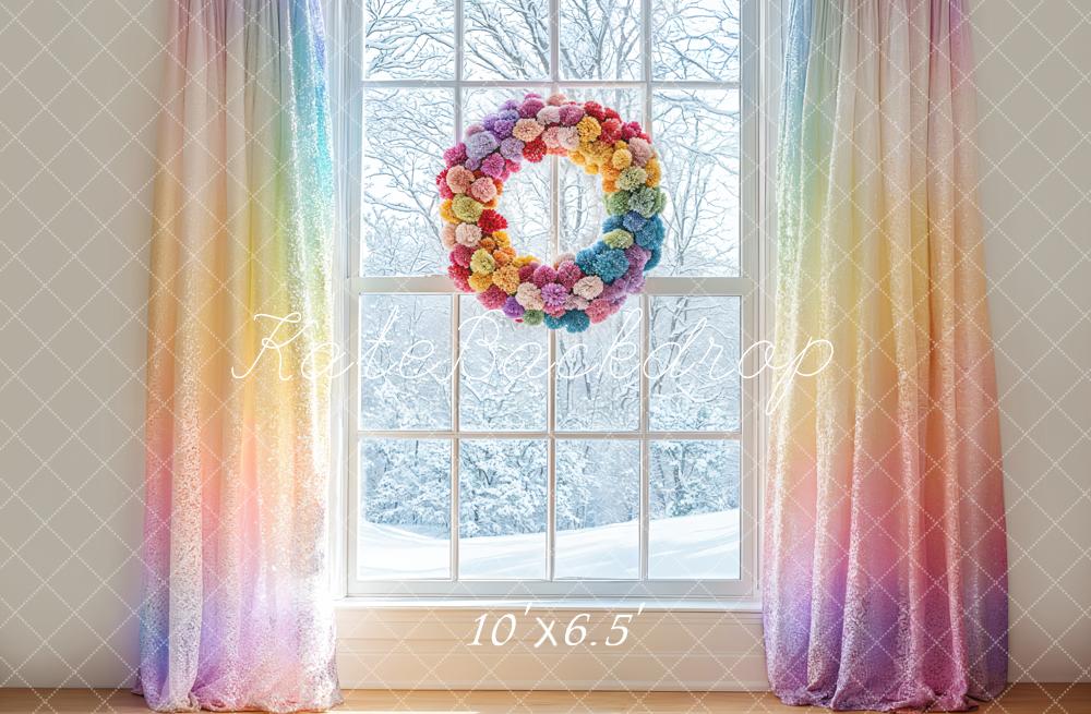 Kate Winter Fenster Blumenkranz Pastellfarben Hintergrund Entworfen von Emetselch
