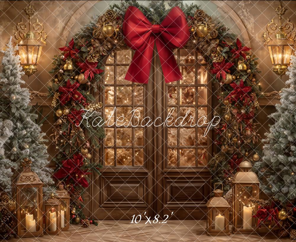 Kate Weihnachten Tür Kranz Rot Gold Hintergrund Entworfen von Emetselch - Kate Backdrop.de