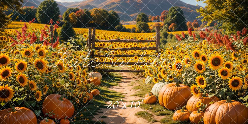 Kate Herbst Sonnenblumen Kürbisse Landschaft Hintergrund Entworfen von Emetselch - Kate Backdrop.de